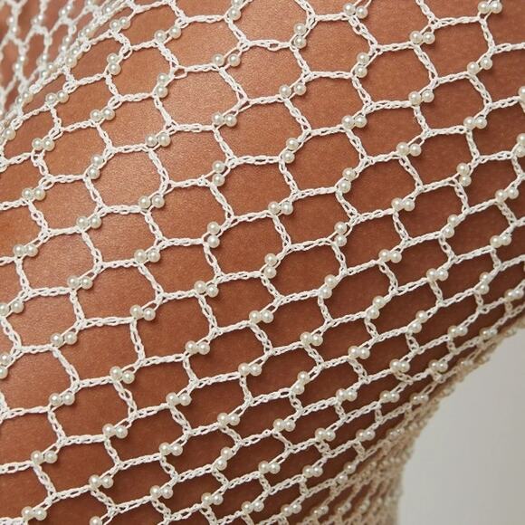 L'Agence Angela Crochet Mesh Cover Up Dress Pearl Fringe Small NEW - Picture 7 of 9